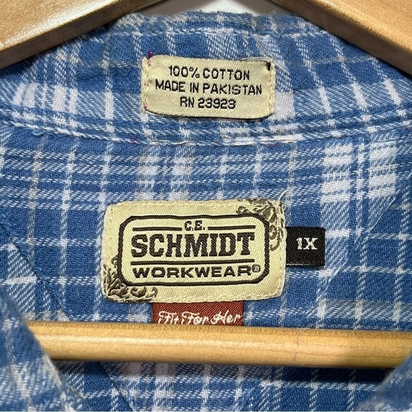 CE Schmidt Flannel Womens 1X Blue Button Up Plaid Flannel Shirt Fit For Her - Picture 4 of 11